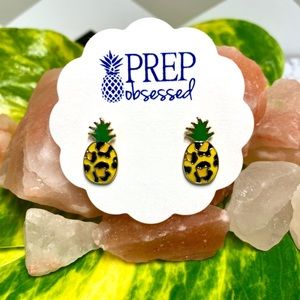 Leopard/Cheetah Print Pineapple Enamel Stud Earrings